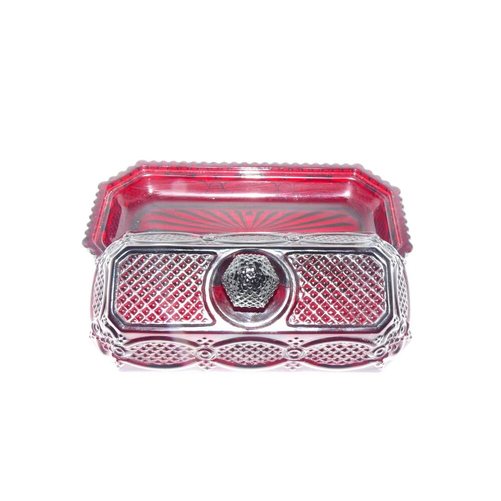 Vintage Avon Cape Cod Ruby Red Glass Butter Dish Lid Rectangular Knob MCM Retro - Picture 9 of 9